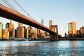 View of Manhattan bridge and Manhattan in New York, USA in the morning Royalty Free Stock Photo