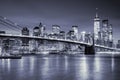 View of Manhattan and Brooklin Bridge by night, New York City Royalty Free Stock Photo