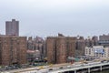 View of Manhattan from Brooklyn Bridge. Buildings and Skyscrapers Fading Into the Fog