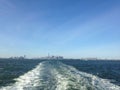 View of Manhattan, Brooklyn, and Jersey City from Staten Island Ferry. Royalty Free Stock Photo