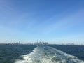 View of Manhattan, Brooklyn, and Jersey City from Staten Island Ferry. Royalty Free Stock Photo