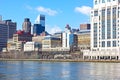 A view on Manhattan and East River from Roosevelt Island. Royalty Free Stock Photo