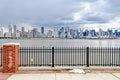 View of Manhattan from the Other side of Hudson River with fence in front, New Jersey Royalty Free Stock Photo