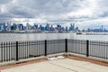 View of Manhattan from the Other side of Hudson River with fence in front, New Jersey Royalty Free Stock Photo