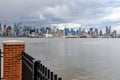 View of Manhattan from the Other side of Hudson River with fence in front, New Jersey Royalty Free Stock Photo