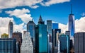 View of the Manhattan skyline from Brooklyn Heights, New York.