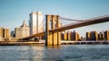 The view of Manhattan skyline and Brookyn bridge from Brooklyn side after sunrise , New york city Royalty Free Stock Photo