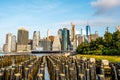 The view of Manhattan skyline and Brookyn bridge from Brooklyn side after sunrise , New york city Royalty Free Stock Photo