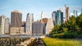 The view of Manhattan skyline and Brookyn bridge from Brooklyn side after sunrise , New york city Royalty Free Stock Photo