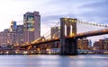 View of Manhattan skyline and Brookyn bridge from Brooklyn side after sunset , New york city Royalty Free Stock Photo