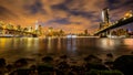 View of Manhattan skyline and Brookyn bridge from Brooklyn side after sunset , New york city Royalty Free Stock Photo