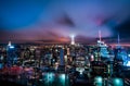 Beautiful View from Top of the Rock to the Empire State and Manhattan Skyline on a Cloudy Night - New York City, USA Royalty Free Stock Photo