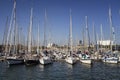 View of many moored yachts and sailboats