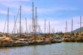 View of many yachts and boats moored at Bodrum harbor in a sunny summer day. Royalty Free Stock Photo