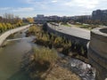 View of Manzanares river from Toledo bridge in Madrid, Spain