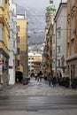 View from Maria Theresa Street at Herzog-Friedrich street with Golden Roof (Goldenes Dachl), Innsbruck, Austria Royalty Free Stock Photo