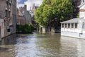 View from Mary\'s Bridge of Rosary Quay (Rozenhoedkaai) by the water channel Dijver Canal, Bruges, Belgium Royalty Free Stock Photo