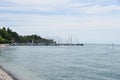 View on the marina with a lot of yachts from lakefront of the Lake Constance