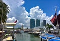 View of the Marina in Miami Bayside with modern buildings and skyline in the background Royalty Free Stock Photo