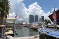 View of the Marina in Miami Bayside with modern buildings and skyline in the background Royalty Free Stock Photo