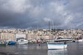 View of the marina and touristic harbor of Mergellina, City of Naples, Italy