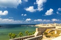 View on marina with yachts and ancient walls of harbor in Acre or Akko, Israel Royalty Free Stock Photo