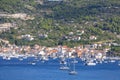 View of the marina for yachts at the waterfront in the city center, Vis, Vis Island, Croatia Royalty Free Stock Photo