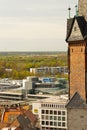 view from the market church twin towers over Halle architectural contrast between the old church and the modern MDR building