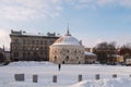 View of Market Square with old Round Tower, Vyborg, Russia