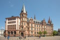 view from the market square to the old town hall of Wiesbaden with people enjoying the sunny day Royalty Free Stock Photo
