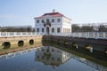 View of the Marly Palace from the ponds, April day. Peterhof