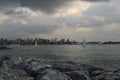 View of the marmara sea in Istanbul, rocky coast, cloudy weather in Istanbul