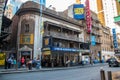 View of the marquee and sign for the famous Schoenfeld Theater showing Come From Away in the Theater District of Manhattan New