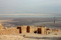 View of Masada fortress, Judaean Desert and Dead Sea. Royalty Free Stock Photo