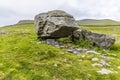 A view of a masive glacial erratic boulder resting on limestone pavement on the southern slopes of Ingleborough, Yorkshire, UK Royalty Free Stock Photo