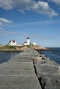 View of Massachusetts lighthouse from Stone Jetty Breakwater Royalty Free Stock Photo