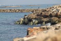 View of massive stones on the beach