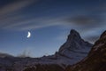 View Matterhorn mountain with moonlight. Royalty Free Stock Photo