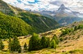 The Matterhorn mountain seen from a panoramic trail near Zermatt, Switzerland Royalty Free Stock Photo