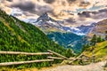 View of Matterhorn mountain from a panoramic trail near Zermatt, Switzerland Royalty Free Stock Photo