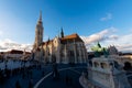 View of the Matthias Church located in front of the Fisherman Bastion. Hungary, Budapest