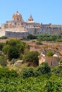 View of Mdina's St. Paul's Cathedral from the countryside below, Royalty Free Stock Photo