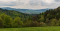 View from meadow near Kaple sv. Isidora above Hradek nad Olsi village in Czech republic