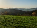 View from meadow near Zvonicka sv. Isidora in Slezske Beskydy mountains in Czech republic