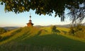 View of a meadow with a small chapel Royalty Free Stock Photo