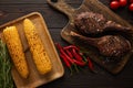 View of meat, corn, chili peppers Royalty Free Stock Photo