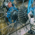 View of the mechanism of the rear wheel of the Bicycle Royalty Free Stock Photo