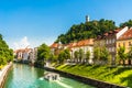 Medieval buildings and ljubljanica river in Ljubljana - Slovenia