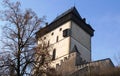 View of the medieval castle roof finials mountains and hills of the Czech Republic Prague