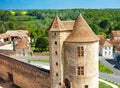 View of medieval castle tower and walls Blandy, France